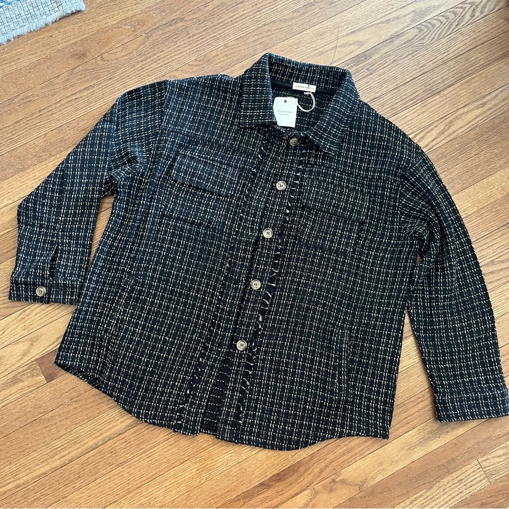 AndTheWhy Tweed Shacket in Black/Beige Thread Textured Size 2XL